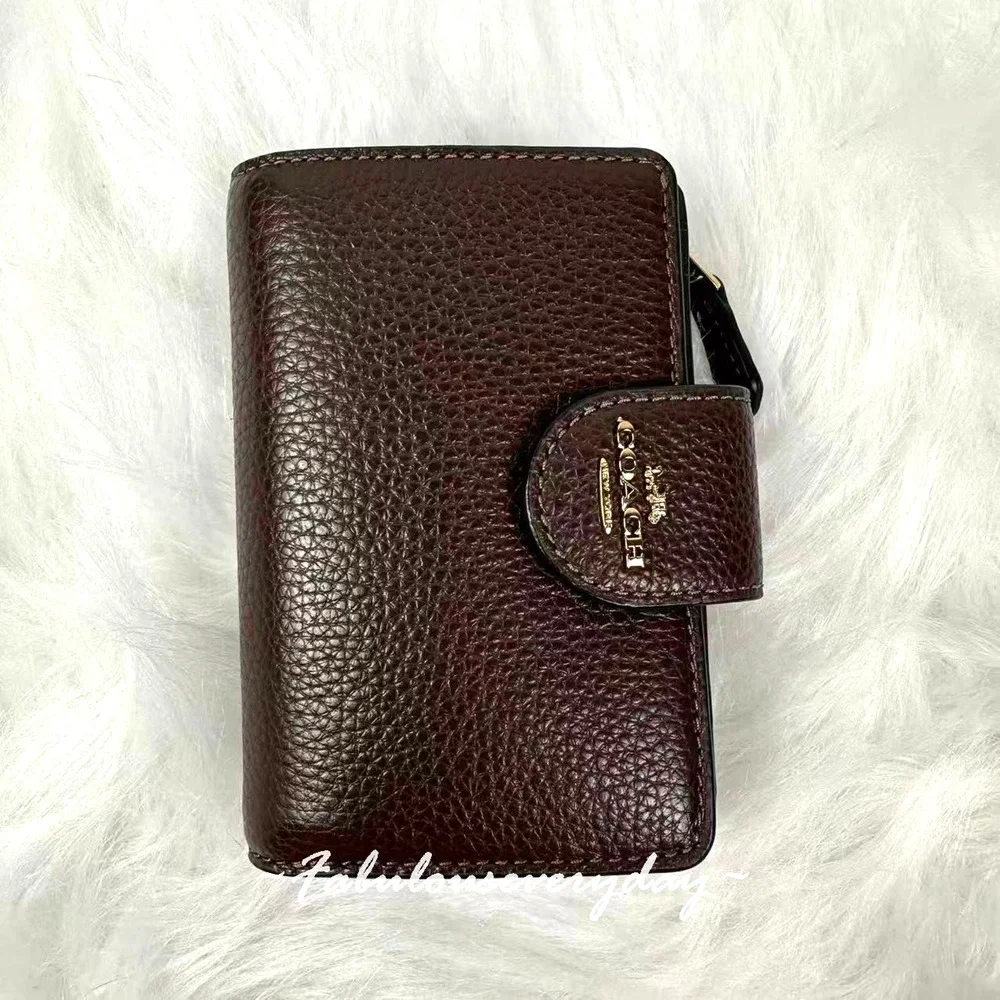 Coach Medium Corner Zip Wallet In Pebbled Leather/Gold/Maple CBO41 NWT